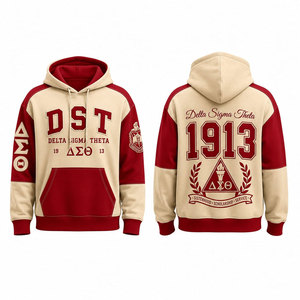 Sudadera con Capucha Delta Sigma Theta Unisex Roja Crema con Manga Raglán, Bolsillo Estampado, Ropa Casual de Otoño - Product Image 4