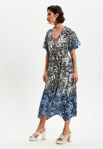 Tout nouveau à la mode personnalisé imprimé tropical bleu Dip Dye robe portefeuille robe mi-longue en viscose pour femmes et filles à bas prix - Product Image 3
