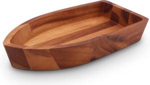 Ensaladera grande de madera de acacia con patrón de onda o cuenco para servir de madera de acacia Arthur Court para frutas o ensaladas estilo de forma de barco - Product Image 3