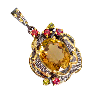 Colgante de plata de ley con gema de peridoto y granate, joyería fina con diseño de champán y cuarzo, para mujeres - Product Image 1