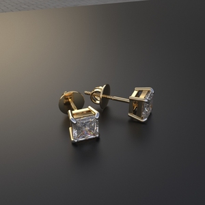 Avarta Bijoux Argent Sterling 0.30 Carat Chaque Princesse Cut Unisexe Solitaire Boucles D'oreilles - Product Image 1