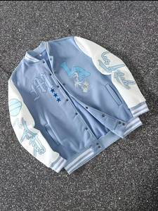 Veste universitaire New York Empire State Mustangs pour homme, broderie lettrée, manches marine et beige, patch de baseball 1986 - Product Image 3