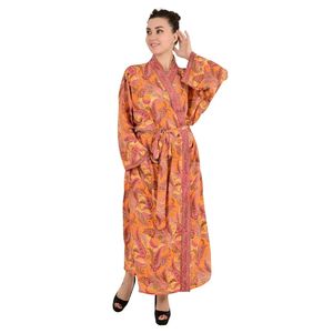 Nouveau Kimono Sari en Soie pour Femme Style Bohème Orange Paisley Floral Garden Luxe Robe de Plage Douce Regal House Cadeau de Fête - Product Image 1