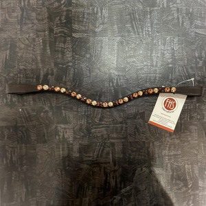 Bride de cheval en cuir anglais de qualité supérieure avec bandeau ondulé, double rangée de topazes ambrées et strass en cristal transparent, accessoire de bride - Product Image 3