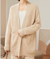 Cardigan décontracté pour femme 100 % cachemire, tricot plat, ouvert sur le devant, avec ceinture, fabrication sur mesure OEM ODM