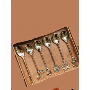 Royal Look Stainless Steel <b>Gold</b> Spoon Set with Leaf End Handle High Quality Luxury Cutlery for Restaurant Wedding Home Hotel - Product Image 5