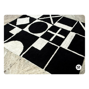 Alfombra de algodón con mechones suaves en blanco y negro, alfombra hecha a mano con superficie texturizada para dormitorio, sala de estar y decoración interior del hogar - Product Image 5