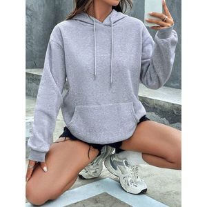 Sudadera con Capucha para Mujer, Otoño/Invierno, Forrada, Color Sólido, con Cordón y Bolsillos Delanteros, 100% Algodón, Alta Calidad, Venta al Por Mayor - Product Image 4