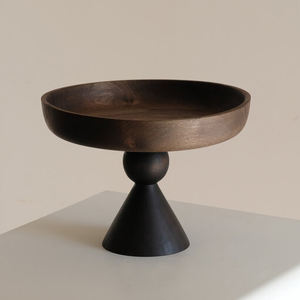 Unique Design Wooden Bowl with <b>Cone</b> Base Pedestal Bowl Dining Table Decorative Customized Wooden Serving Bowl - Product Image 2