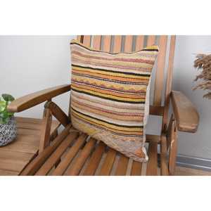 18x18 Inch <b>Beige</b> Kilim Wool Pillow Luxury Vintage Fluffy Pattern with Rustic Leaves Woven Decorative Accent <b>Cushion</b> - Product Image 3