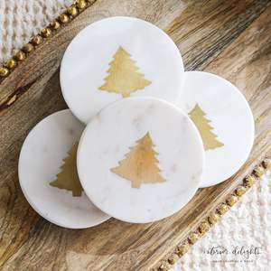 Modern White Marble Style Coffee Table Decor Ceramic <b>Coasters</b> Set of 6 with Holder <b>Heat</b> Resistant & Non-Slip 4 Inch Diameter - Product Image 3