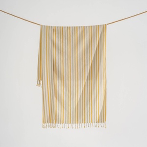 Serviette de plage turque rustique haut de gamme, rayures moutarde, 100% coton Peshtemal, 40x70 pouces - Product Image 6