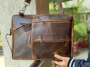 Sac de messager en cuir véritable fait à la main pour ordinateur portable, sacoche en cuir pour hommes - Product Image 3