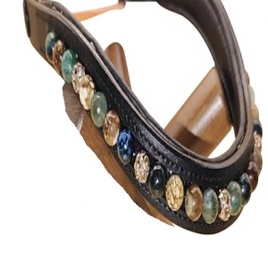 Banda Frontal para Caballo de Cuero Acolchado Negro con Diseño de Cuentas Multicolores Incrustadas, Cristales y Pedrería, Elegante Banda Frontal para Brida - Product Image 3