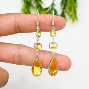 Pendientes colgantes de topacio amarillo natural, joyería de fiesta de boda para mujer de Plata de Ley 925 - Product Image 4