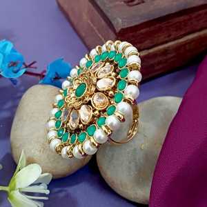 Anillo de dedo grande ajustable de cristal de Perla sintética redonda Antigua India para mujer, fabricante indio, joyería para mujer - Product Image 5