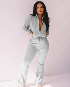 Haute qualité nouveau Design 2 pièces ensemble Slim Fit confortable et surdimensionné sweat avec pantalon de survêtement velours femmes survêtement - Product Image 3
