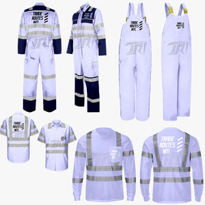 Ensemble de vêtements de travail de construction avec chemise en polyester boutonnée à bavette réfléchissante col rond Logos personnalisés disponibles pour les travaux sur le terrain - Product Image 1