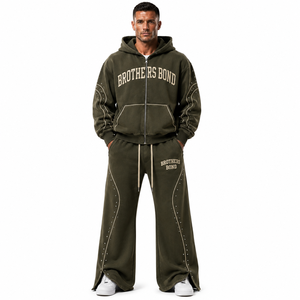 Sudadera con capucha extragrande Brothers Bond para hombre, de algodón French Terry, color negro lavado con pedrería y diseño de bolsillo. - Product Image 2