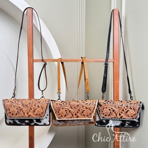 กระเป๋าถือสายหนังวัวสะพายไหล่ลายดอกไม้สำหรับผู้หญิงทำจากหนังวัวแท้ความจุขนาดใหญ่ - Product Image 1