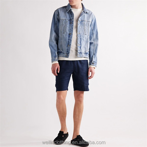 กางเกงขาสั้นผ้าลินินแบบมีเชือกรูดระบายอากาศได้ดีมีหกกระเป๋าสำหรับผู้ชายผ้าฝ้าย100% กลางน้ำหนักเบามีบริการ OEM ตามสั่ง - Product Image 3