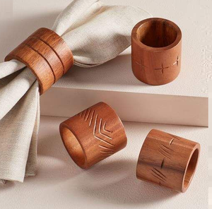 Mango Wood Burn Design Servilletero redondo Anillo para boda Ocasión de fiesta Decoración de mesa de comedor de la India - Product Image 2