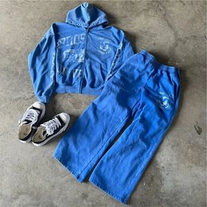 Combinaisons de survêtement en coton délavé à l'acide personnalisées OEM pour hommes Survêtements d'hiver à capuche zippés DTG imprimés avec ensembles de pantalons de survêtement - Product Image 1