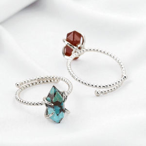 925 Sterling Silver Rhodonite Hexagon Point Original Gemstone Twisted Adjustable Band Prong Setting Ring Bulk Wholesale - Product Image 3