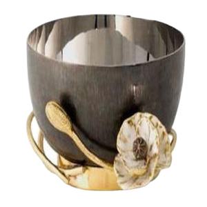 Bol à tremper élégant pour ustensiles de cuisine maison hôtel Restaurant vaisselle de couleur noire Design fleurs vaisselle en métal Table de forme ronde - Product Image 1