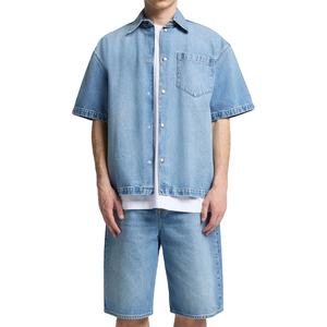 Conjunto de Dos Piezas para Hombre, Estilo Casual Urbano, Chaqueta de Felpa Sólida, Tallas Grandes, Transpirable, de Secado Rápido, con Parches y Pantalones Cortos para Verano - Product Image 1