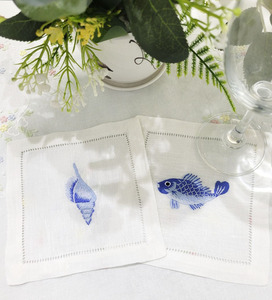 Bán Buôn Tùy Chỉnh Thêu Màu Xanh Cua Tôm Hùm Cocktail Khăn Ăn Hemstitch Chất Lượng Cao Linen Cocktail Khăn Ăn 6X6 "Cho Thanh Nhà - Product Image 6