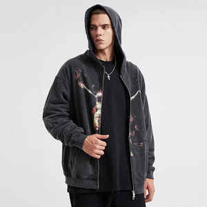 Sudaderas con capucha desgastadas lavadas con ácido de lana suave para hombre con suéter/cremallera Tipo de patrón sólido de invierno Estampado Bajo MOQ Suministro al por mayor - Product Image 3