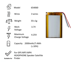 Литий-полимерный аккумулятор 654060 с 3 проводами, сменный, высокой емкости, перезаряжаемый, для GPS, MP3, MP4, спутникового искателя - Product Image 3