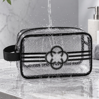 Sac de toilette en PVC transparent avec fermeture éclair, logo personnalisé, imperméable, sac de voyage pour cosmétiques, sac de toilette en PVC gaufré avec poignée