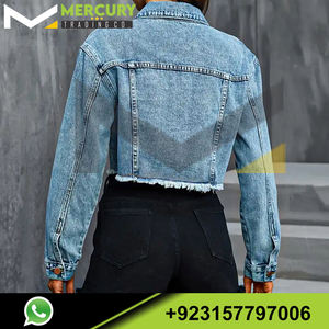 Femmes poche à rabat garniture brute veste en jean courte à manches longues confortable Sexy Denim veste respirant femmes Denim vêtements - Product Image 3