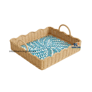 BANDEJA CUADRADA de alta calidad con borde de ratán y incrustaciones de madreperla bandeja de Capiz hecha a mano de Vietnam para decoración de regalo de Ramadán Eid - Product Image 1