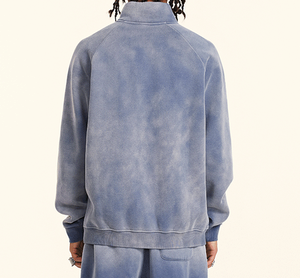 Ensemble de détente streetwear moderne pour homme, en molleton uni doublé polaire, avec sweat à col montant demi-zippé et coupe décontractée à épaules tombantes, ODM - Product Image 2