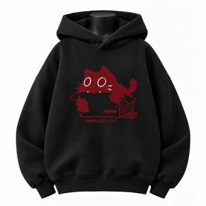 Women's Black Hoodie Cartoon Red <b>Cat</b> Print Casual <b>Sweatshirt</b> Front Logo Knitted Cotton Autumn Wear - Product Image 1