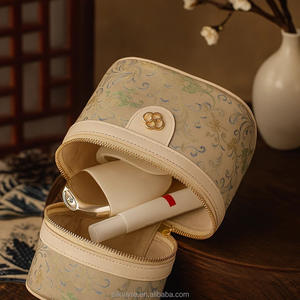 लक्जरी हस्तनिर्मित 100% रेशम यंजन कढ़ाई चमड़े. प्राच्य विरासत गोल हैंडबैग - Product Image 3