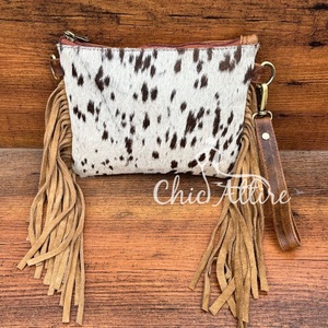 กระเป๋าสะพายคาดลำตัวใบเล็กหนังวัวสำหรับผู้หญิงมีขอบใบใหญ่สไตล์ตะวันตกกระเป๋าหนังแท้หรูหรา - Product Image 5