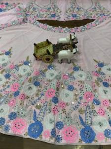 Lehenga choli เสื้อผ้าอินเดีย patta อินเดียปักเลื่อมกระจกจริงที่สง่างามสำหรับผู้หญิง - Product Image 3