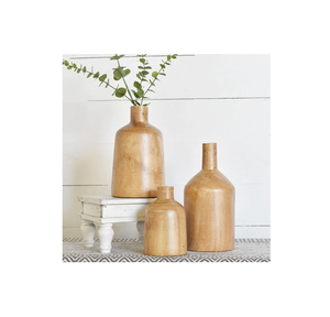 Maceta de madera con diseño de estilo personalizado original Mesa de 3 piezas Showpieces Decoración Florero de madera - Product Image 1
