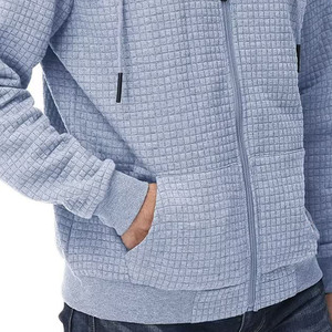 Sudadera con capucha de lana personalizada para hombre, con cremallera completa con estampado de hojaldre y logotipo bordado básico, material grueso mezclado de algodón 100% - Product Image 4