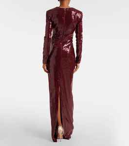 Robe de soirée élégante en mousseline de soie A-Line avec tissu respirant antistatique pleine longueur manches longues pour les fêtes - Product Image 4