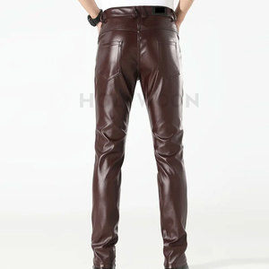 Stylish Men Leather Pants Street High Quality Straight Mid Rise Waterproof Lightweight Comfortable Fit for Outdoor Daily Wear - Product Image 2