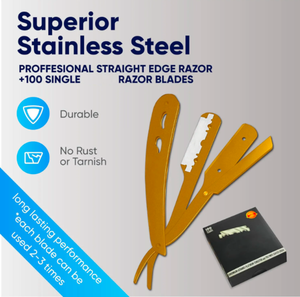 Kit de maquinilla de afeitar de peluquero de acero inoxidable dorado profesional ANAAIF con hoja desechable de borde recto Para una depilación corporal conveniente - Product Image 3