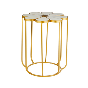 Floral Design Marble Iron Made Center <b>Table</b> Home Office 17.5 X 15 X 22 Inches White & <b>Gold</b> Manufacturer Indian Factory - Product Image 1