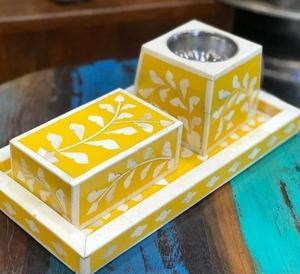 Traditional Pvt Ltd Arabic Incense Burner Set Floral Ramadan Gift with <b>Bone</b> Inlay for Bakhoor Indoor Usage - Product Image 2