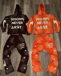 Sudadera con capucha con cremallera lavada con ácido desgastado para invierno, chándal acampanado de felpa francesa de algodón 100%, chándal transpirable de secado rápido - Product Image 1