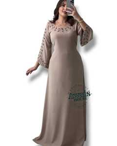 Vestido Kaftan Abaya de Awaais House para Mujer, Talla Grande, Ligero, Cuello Alto, Largo hasta el Suelo, Manga Larga, Dobladillo Evase, Adornado con Cuentas a Mano, para Eid - Product Image 1